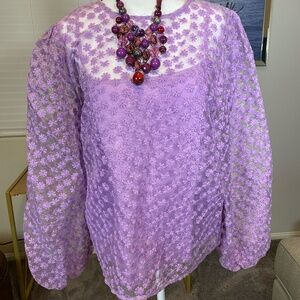 Happy Nature Lavender Sheer Blouse – XL + Necklace